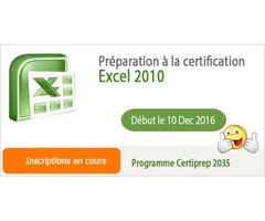 Certification MOS Excel 2010, début le 10 Déc. 2016
