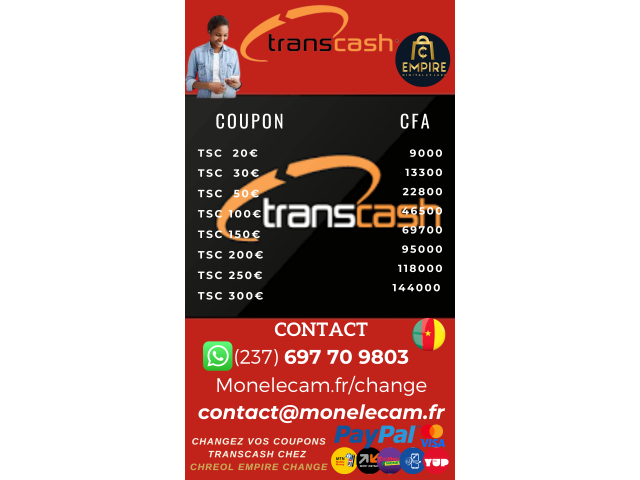 Changez Vos coupons PCS MasterCard et Transcash contre CFA XFA Mobile money 